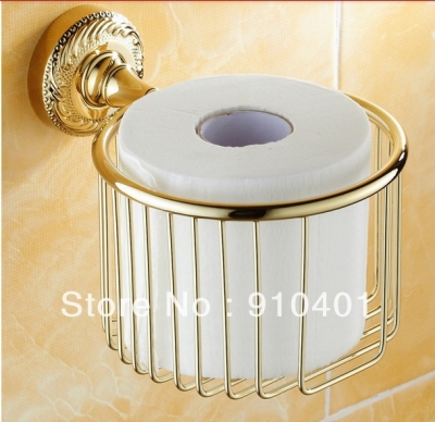 Wholesale And Retail Promotion Bathroom Wall Mounted Golden Brass Toilet Paper Holder Roll Tissue Basket Box [Toilet paper holder-4573|]