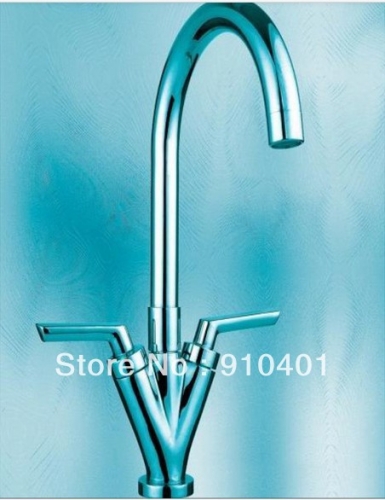 Wholesale And Retail Promotion Chrome Deck Mounted Bathroom Basin Faucet Kitchen Sink Mixer Tap Dual Handles