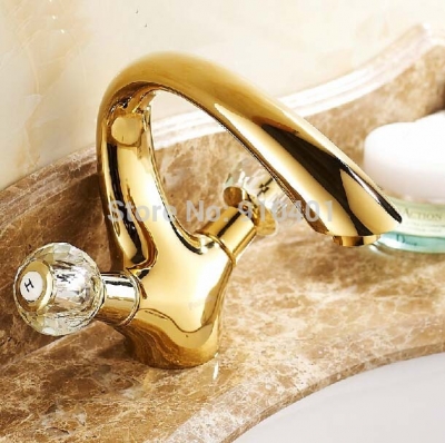 Wholesale And Retail Promotion Deck Mounted Golden Brass Bathroom Basin Faucet Vanity Sink Mixer Tap Dual Lever [Golden Faucet-2790|]
