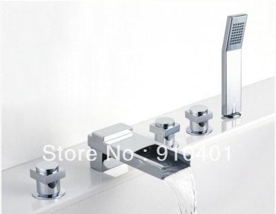 Wholesale And Retail Promotion Deck Mounted Waterfall Bathroom Basin Faucet With Hand Shower Mixer Tap Chrome [5 PCS Tub Faucet-185|]