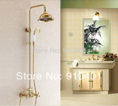 Wholesale And Retail Promotion Luxury Golden Brass Dual Cross Handles Rain Shower Faucet Set With Hand Shower [Golden Shower-2984|]