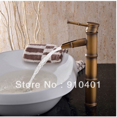 Wholesale And Retail Promotion NEW Antique Brass Bathroom Bamboo Faucet Waterfall Single Handle Sink Mixer Tap [Antique Brass Faucet-407|]