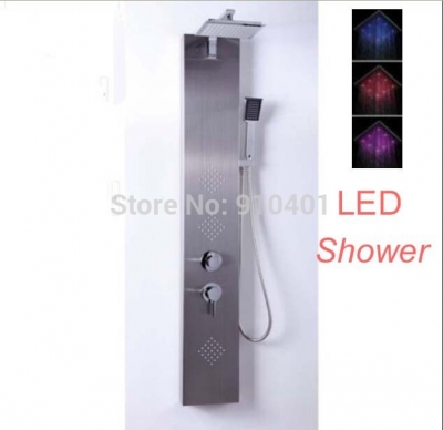 Wholesale And Retail Promotion NEW Brushed Nickel 8" LED Shower Column Massage Jet Shower Panel W/ Hand Shower [Shower Column Shower Panel-4008|]