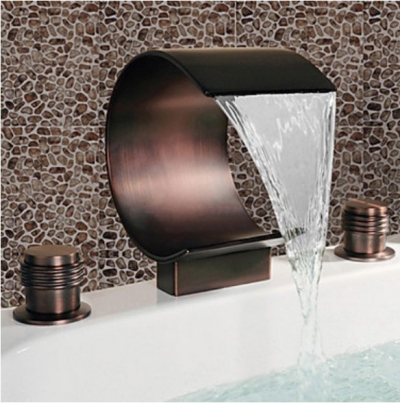 Wholesale And Retail Promotion Oil-rubbed Bronze Deck Mount Bathroom Basin Faucet Double Handles Sink Mixer Tap [Oil Rubbed Bronze Faucet-3730|]