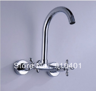 Wholesale And Retail Promotion Polished Chrome Wall Mounted Brass Kitchen Faucet Double Handles Swivel Spout [Chrome Faucet-853|]