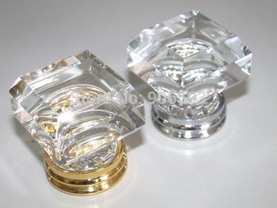 50PCS/LOT FREE SHIPPING 33MM CLEAR SQUARE CRYSTAL KNOB ON A GOLD BRASS BASE [Crystal furniture knob-85|]