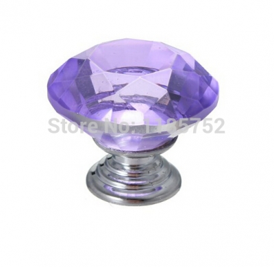6PCS/LOT 40mm Purple Glass Crystal Cabinet Pull Drawer Handles For Furniture Glass Drawer Pulls Kitchen Door [Knobs-130|]