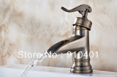 Wholesale And Retail Promotion Antique Bronze Deck Mounted Waterfall Bathroom Basin Faucet Single Handle Mixer [Antique Brass Faucet-304|]