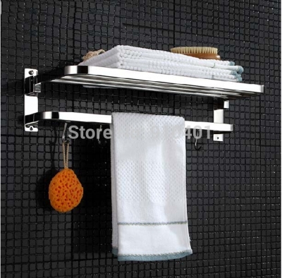Wholesale And Retail Promotion Chrome Brass Wall Mounted Bathroom Towel Rack Holder Foldable Towel Bar Hooks [Towel bar ring shelf-5099|]