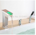 Wholesale And Retail Promotion LED Chrome Brass Waterfall Bathroom Tub Faucet W/ Hand Shower Mixer Tap Diverter