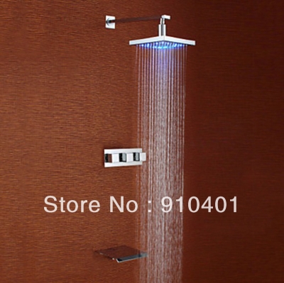 Wholesale And Retail Promotion Led Colors Bathroom 8" Square Rain Shower Faucet Set W/ Waterfall Tub Mixer Tap [LED Shower-3255|]