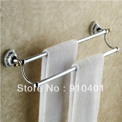 Wholesale And Retail Promotion Modern Polished Chrome Brass Wall Mounted Bathroom Towel Rack Double Bar Holder [Towel bar ring shelf-4754|]