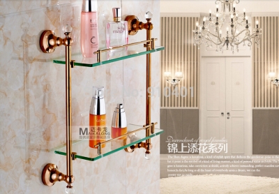 Wholesale And Retail Promotion Modern Rose Golden Brass Bathroom Shelf Dual Tiers Caddy Storage Crystal Hangers [Storage Holders & Racks-4404|]