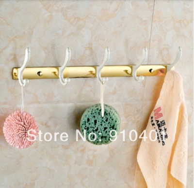 Wholesale And Retail Promotion Modern White Golden Wall Mounted Hooks 5 Hook For Rack Hanger Hats Clothes Towel [Hook & Hangers-3101|]
