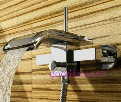 Wholesale bathroom waterfall tub faucet wall mounted polished tub faucet mixer tap single handle glass made faucet [Wall Mounted Faucet-5238|]