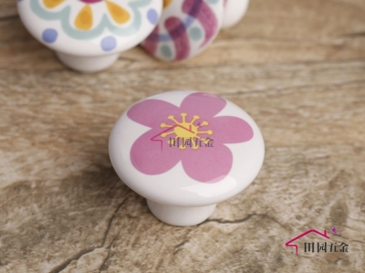 Colorful Lovely Cute Pink Floral Handle Cabinet Cupboard Drawer Ceramic Knob Pulls MBS026-6 [Handles&Knobs-59|]