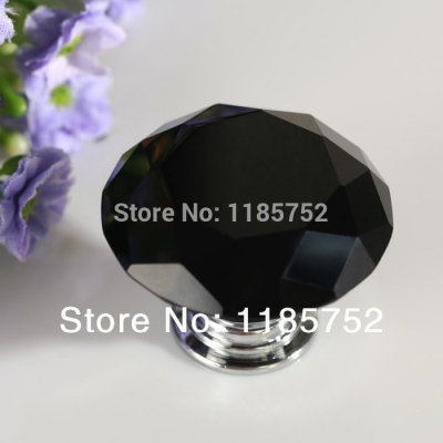 Diamond Shaped Black Glass Crystal Cabinet Pull Drawer Handle Kitchen Door Knob Home Furniture Knob 1PCS Diameter 30mm [Knobs-69|]