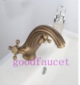 NEW Polish antique brass bathroom basin faucet sink mixer tap dual cross handles hot and cold water tap