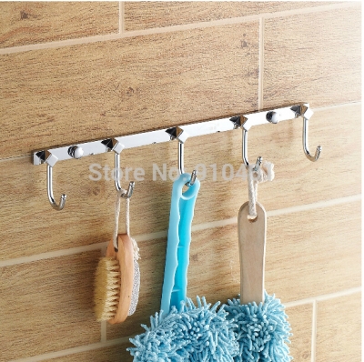 Wholesale And Retail Promotion Chrome Brass Bathroom Hook & Hangers For Clothes Towel Hat 5 Pegs [Hook & Hangers-3062|]