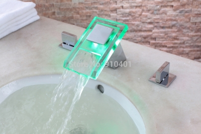 Wholesale And Retail Promotion Deck Mounted LED Color Changing Waterfall Bathroom Faucet Widespread Mixer Tap [LED Faucet-3179|]