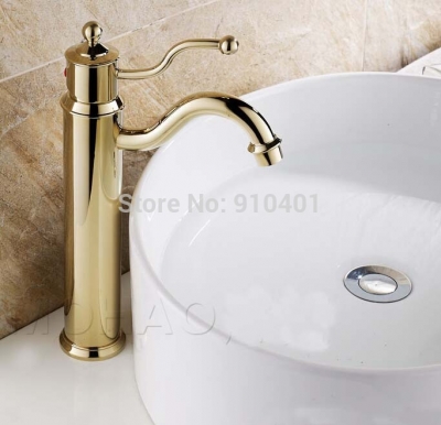 Wholesale And Retail Promotion Euro Tall Golden Brass Bathroom Basin Faucet Single Handle Vanity Sink Mixer Tap [Golden Faucet-2875|]
