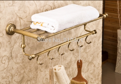 Wholesale And Retail Promotion Luxury Antique Brass Hotel Bathroom Shelf Towel Rack Holder Towel Bar W/ Hook [Towel bar ring shelf-5061|]