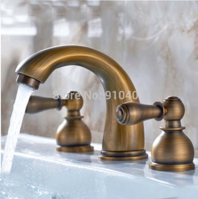 Wholesale And Retail Promotion Luxury Antique Brass Widespread Bathroom Basin Faucet 8" Vanity Sink Mixer Tap [Antique Brass Faucet-320|]