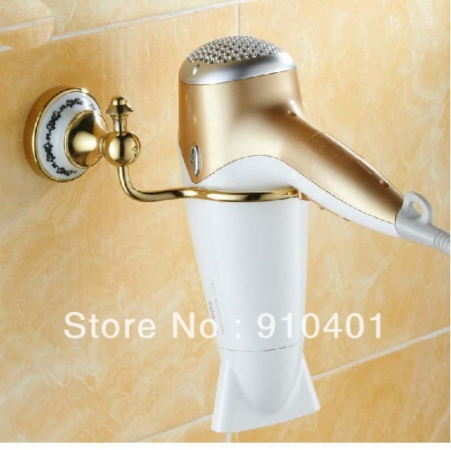 Wholesale And Retail Promotion Luxury Golden Ceramic Brass Wall Mounted Stand/Flat Iron Holder for Hair Dryer