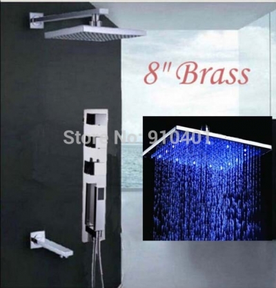 Wholesale And Retail Promotion Modern 8" LED Shower Head Thermostatic Valve Mixer Tap With Hand Shower Chrome [LED Shower-3354|]