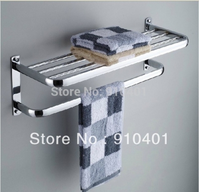 Wholesale And Retail Promotion NEW Wall Mounted Chrome Brass Towel Shelf With towel Bar Bath Towel Rack Holder [Towel bar ring shelf-4964|]
