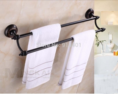 Wholesale And Retail Promotion Oil Rubbed Bronze Bathroom Towel Rack Holder Dual Towel Bar Hangers Wall Mounted [Towel bar ring shelf-5066|]