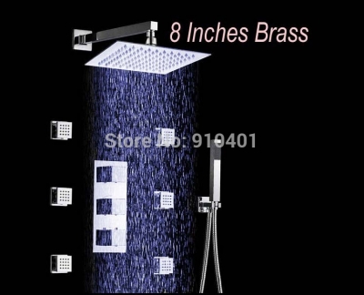 Wholesale And Retail Promotion Thermostatic Bathroom 8" LED Rain Shower Faucet Massage Jets Sprayer Hand Shower [LED Shower-3499|]