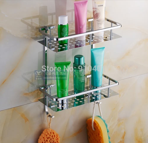 Wholesale And Retail Promotion Wall Mounted Chrome Brass Bathroom Shelf Showe Caddy Cosmetic Dual Tiers Shelf