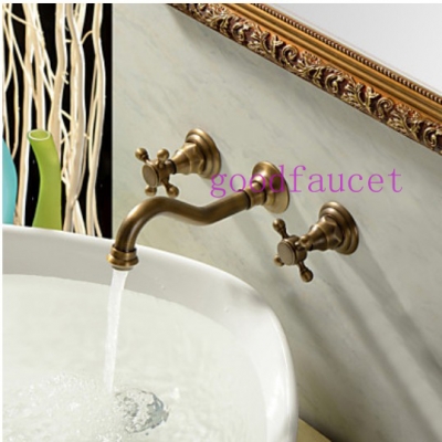 Wholesale And Retail PromotionAntique Brass Lavatory Bathroom Vanity Faucet Wall Mounted Basin Sink Mixer Tap [Antique Brass Faucet-334|]