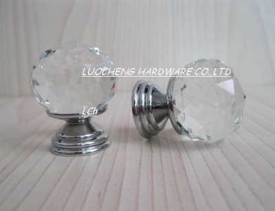 40PCS/LOT 30MM CUT CLEAR CRYSTAL CABINET KNOBS ON A CHROME BRASS PLATE [Diameter30mm-33|]