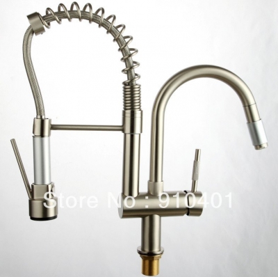 Lowest Price High Quality Brushed Nicle pull out spray Kitchen Faucet two outlet tap spring Sink mixer ,LX-2257BN [Brushed Nickel Faucet-735|]