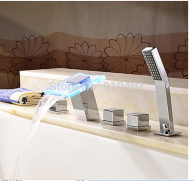 New Style Cheap Wholesale And Retail Promotion Polished Chrome Bathroom Tub Faucet LED Color Changing Waterfall Sink Mixer Tap [5 PCS Tub Faucet-237|]