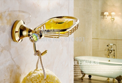 Wholesale And Retail Promotion Bathroom Golden Brass Wall Mounted Soap Dish Holder Soap Basket Crystal Hangers [Soap Dispenser Soap Dish-4228|]