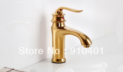 Wholesale And Retail Promotion Golden finish brass new bathroom single handle basin faucet vanity sink mixer tap [Golden Faucet-2737|]