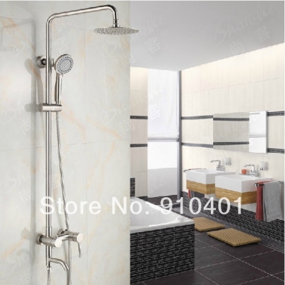 Wholesale And Retail Promotion Luxury Brushed Nickel Wall Mounted Rain Shower Faucet Set Swivel Tub Mixer Tap [Brushed Nickel Shower-815|]