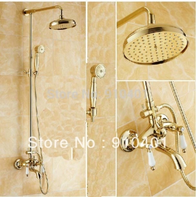 Wholesale And Retail Promotion Luxury Golden Brass Shower Faucet Set Dual Ceramic Handle Tub Mixer Hand Shower [Golden Shower-2915|]