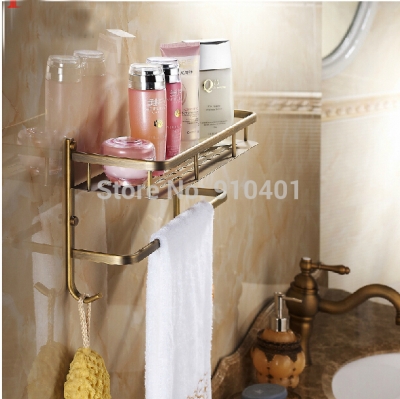 Wholesale And Retail Promotion Modern Antique Brass Bathroom Shelf Shower Caddy Cosmetic Storage W/ Towel Bar [Storage Holders & Racks-4508|]