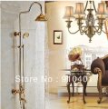 Wholesale And Retail Promotion NEW Luxury Golden Brass Shower Faucet Set + Tub Mixer Tap + Hand Shower 1 Handle
