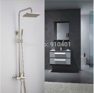 Wholesale And Retail Promotion NEW Modern Square Brushed Nickel Rain Shower Faucet With Hand Shower Mixer Tap [Brushed Nickel Shower-809|]