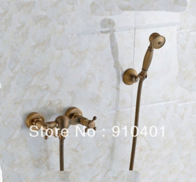 Wholesale And Retail Promotion Wall Mounted Antique Brass Bathtub Faucet Shower Mixer Tap Set Dual Cross Handle [Wall Mounted Faucet-5201|]