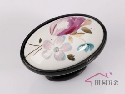 Single hole Black Tulip flower Ceramic cabinet knob / Drawer knob and pull/ CERAMIC KNOB/ PULL [CeramicHandles-261|]