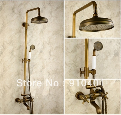 Wholesale And Retail Promotion Luxury Antique Brass Wall Mounted 8" Rain Shower Set Faucet Ceramic Hand Shower [Antique Brass Shower-543|]