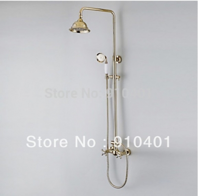 Wholesale And Retail Promotion Luxury Wall Mounted Golden Brass Shower Faucet Set Dual Cross Handles Mixer Tap [Golden Shower-2910|]