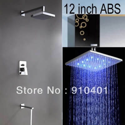Wholesale And Retail Promotion NEW LED Color Changing 12" Rainfall Shower Faucet Set Bathtub Shower Mixer Tap [LED Shower-3264|]