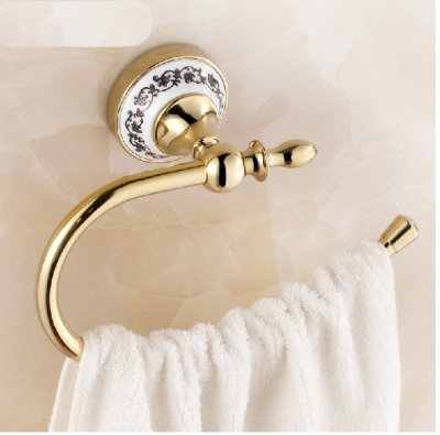 Wholesale And Retail Promotion NEW Polished Golden Solid Brass Bathroom Towel Ring Round Ring Towel Rack Holder [Towel bar ring shelf-4767|]